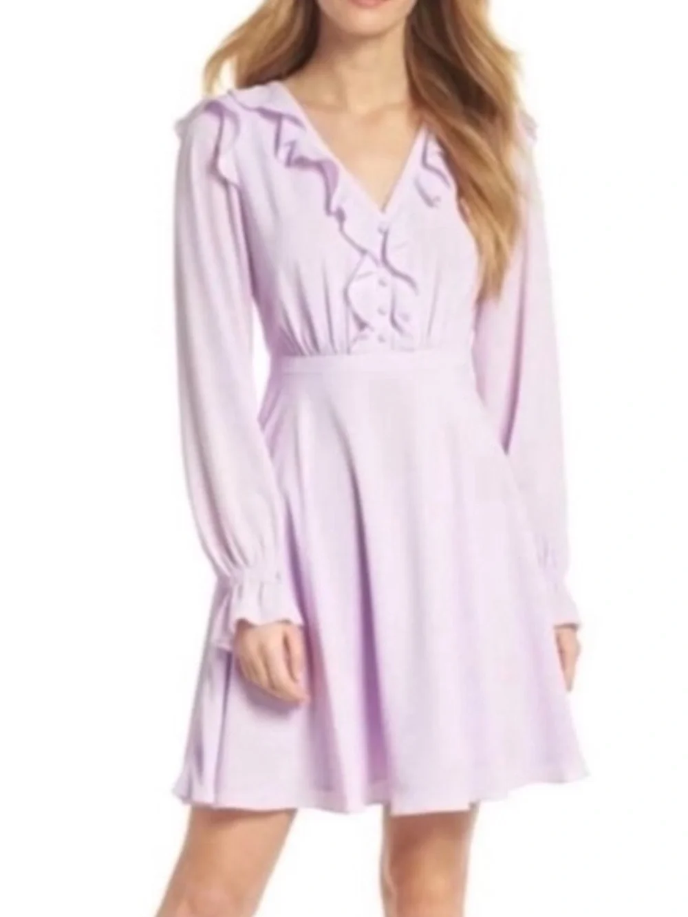 Gal Meets Glam Haley Lavender Purple Ruffled Long Sleeve Dress Size 18